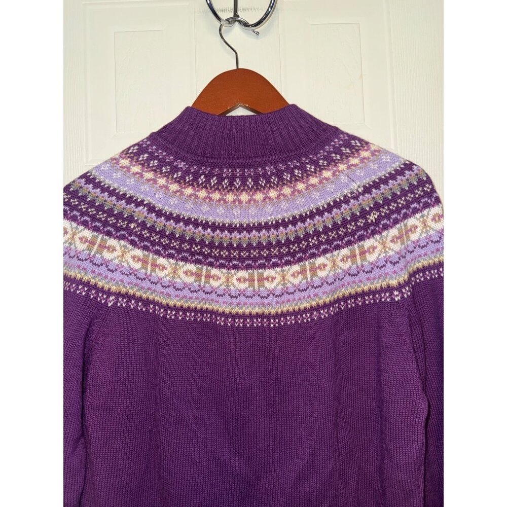 NWT Tiara International Design Purple Full Zip Mock Neck Fair Isle Sweater Med - Picture 4 of 12